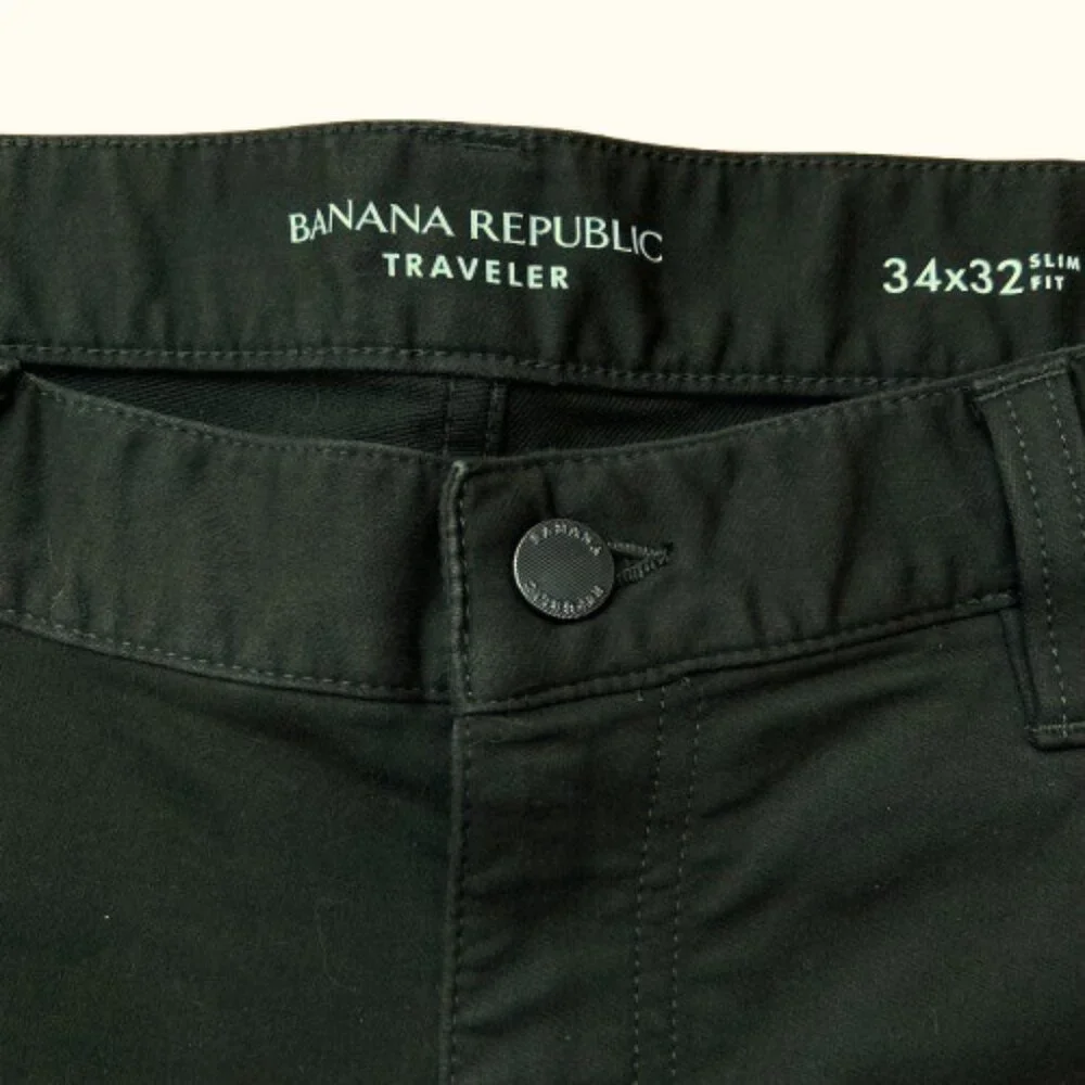 Banana Republic Men's Traveler Jeans Dark Olive 34 x 32 Slim Fit Cotton Straight
